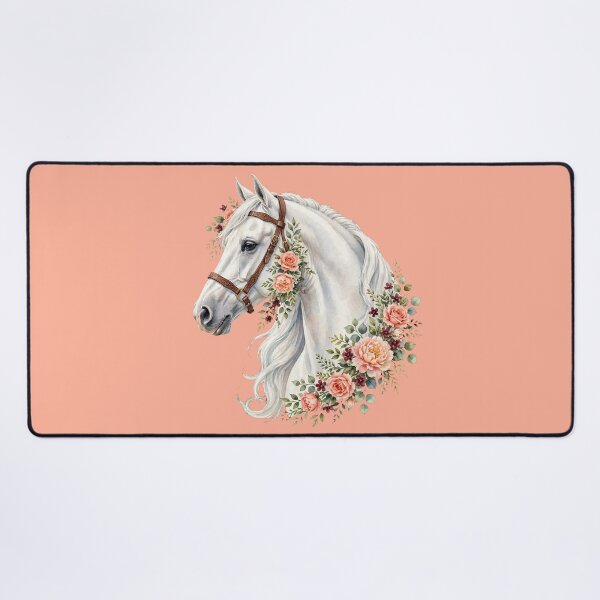 Item preview, White Horse with Leather Halter Peach Roses Floral Equestrian Art designed and sold by Vibe-Vary.