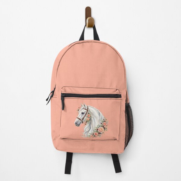 Item preview, White Horse with Leather Halter Peach Roses Floral Equestrian Art designed and sold by Vibe-Vary.