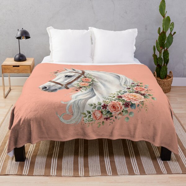 Item preview, White Horse with Leather Halter Peach Roses Floral Equestrian Art designed and sold by Vibe-Vary.