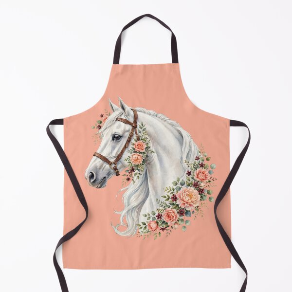 Item preview, White Horse with Leather Halter Peach Roses Floral Equestrian Art designed and sold by Vibe-Vary.