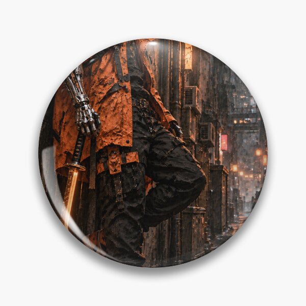 Item preview, Orange Cyberpunk Sword Bearer in a Rainy Alley designed and sold by MouradStudio.