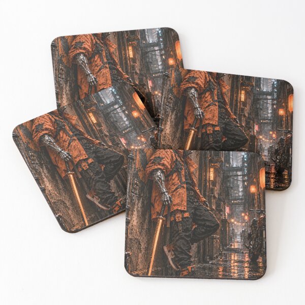 Item preview, Orange Cyberpunk Sword Bearer in a Rainy Alley designed and sold by MouradStudio.