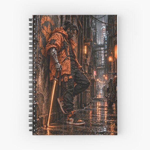 Item preview, Orange Cyberpunk Sword Bearer in a Rainy Alley designed and sold by MouradStudio.