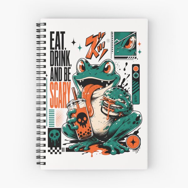 Item preview, Eat Drink And Be Scary Frog Graphic Poster T-Shirt | Funny Halloween Toad Boba Tea Burger Anime Comic Gift designed and sold by illeN-Art-World.