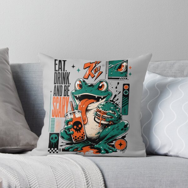 Item preview, Eat Drink And Be Scary Frog Graphic Poster T-Shirt | Funny Halloween Toad Boba Tea Burger Anime Comic Gift designed and sold by illeN-Art-World.