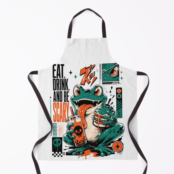 Item preview, Eat Drink And Be Scary Frog Graphic Poster T-Shirt | Funny Halloween Toad Boba Tea Burger Anime Comic Gift designed and sold by illeN-Art-World.