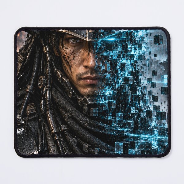 Item preview, Cyber Samurai Portrait with Cyan Fragments designed and sold by MouradStudio.