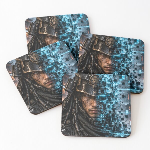 Item preview, Cyber Samurai Portrait with Cyan Fragments designed and sold by MouradStudio.