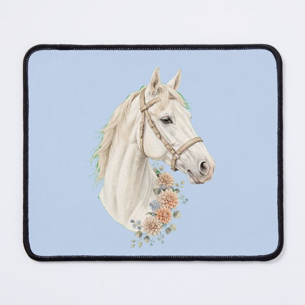 Item preview, White Horse with Beige Halter Dahlias Floral Equestrian Art designed and sold by Vibe-Vary.