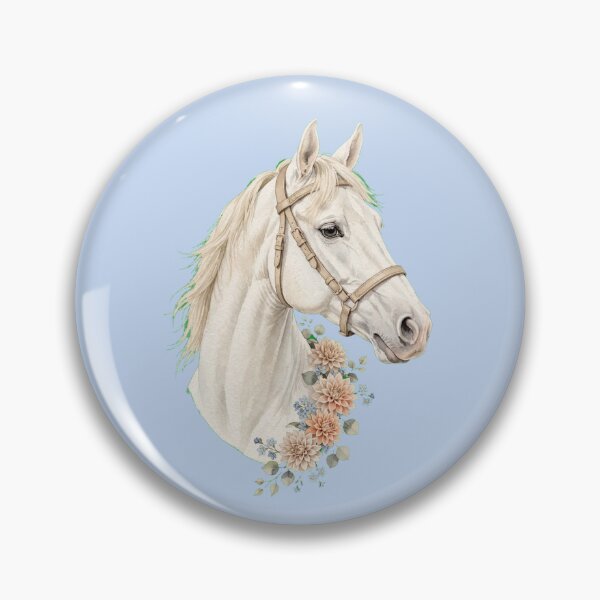 Item preview, White Horse with Beige Halter Dahlias Floral Equestrian Art designed and sold by Vibe-Vary.