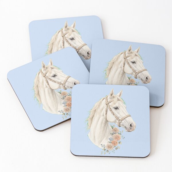 Item preview, White Horse with Beige Halter Dahlias Floral Equestrian Art designed and sold by Vibe-Vary.