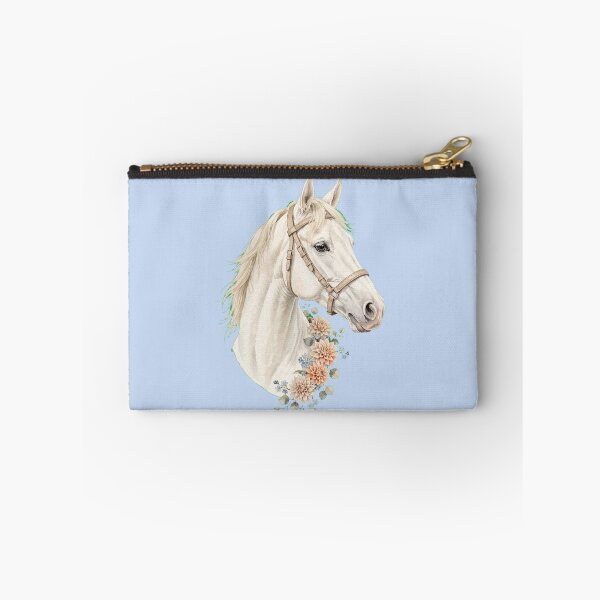 Item preview, White Horse with Beige Halter Dahlias Floral Equestrian Art designed and sold by Vibe-Vary.