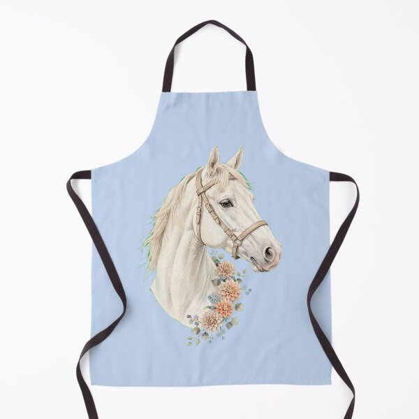Item preview, White Horse with Beige Halter Dahlias Floral Equestrian Art designed and sold by Vibe-Vary.