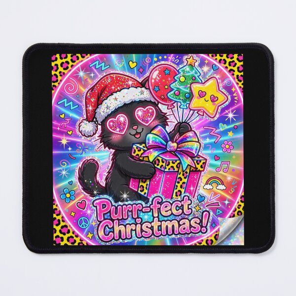 Item preview, Lisa Frank Christmas Black Cat Purrfect Neon 90s Retro designed and sold by HealingEraInk.