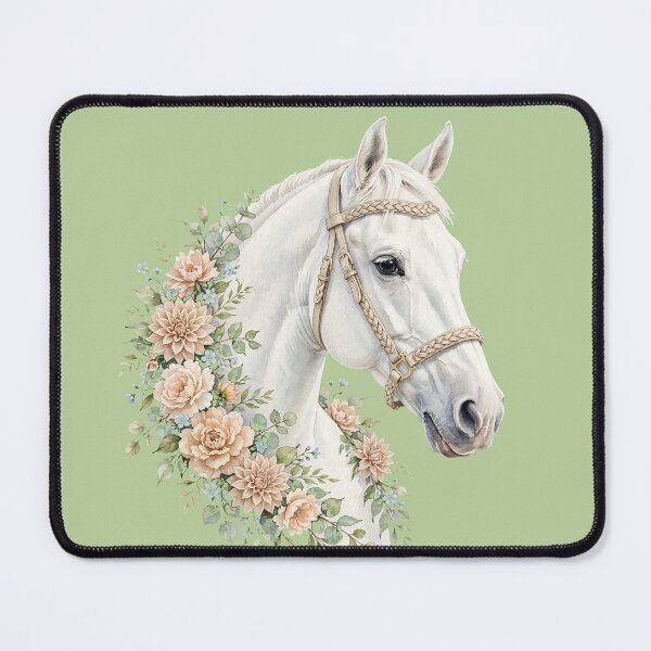 Item preview, White Horse Braided Halter Peach Floral Equestrian Art designed and sold by Vibe-Vary.