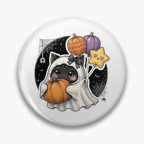 Item preview, Cute Black Cat Ghost Pumpkin Balloons Halloween Coquette designed and sold by HealingEraInk.