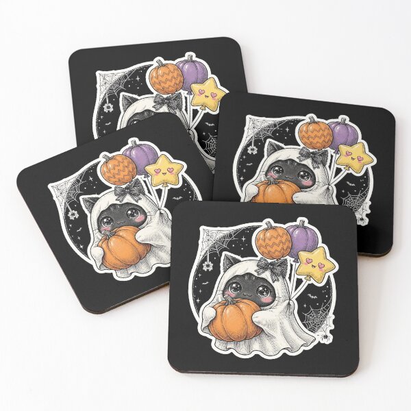Item preview, Cute Black Cat Ghost Pumpkin Balloons Halloween Coquette designed and sold by HealingEraInk.