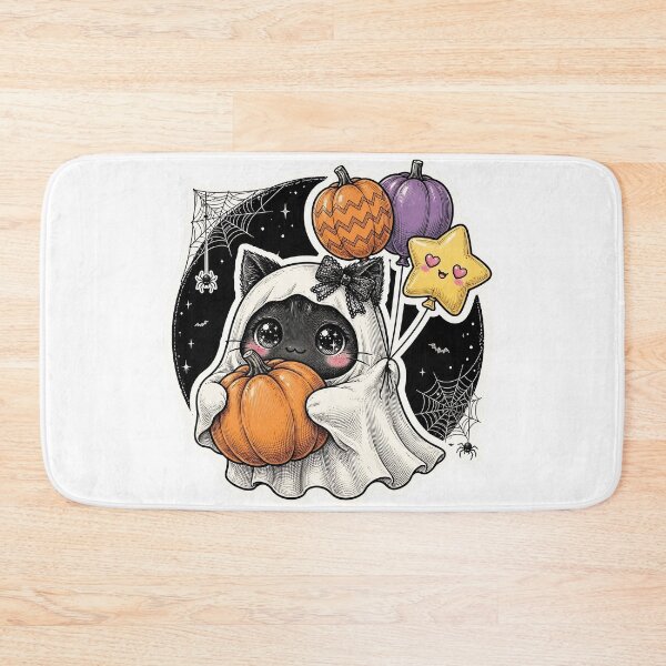 Item preview, Cute Black Cat Ghost Pumpkin Balloons Halloween Coquette designed and sold by HealingEraInk.