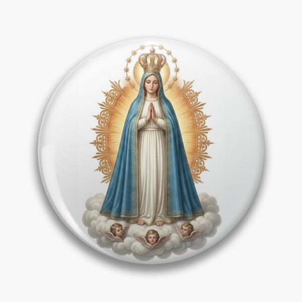 Item preview, Virgin with Crown and Clouds Catholic Art White Background designed and sold by MantoSagrado.