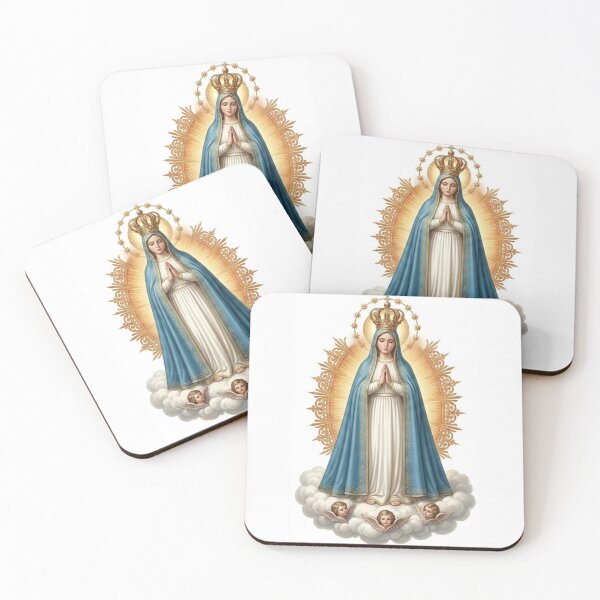 Item preview, Virgin with Crown and Clouds Catholic Art White Background designed and sold by MantoSagrado.