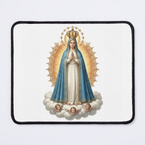 Item preview, Virgin with Crown and Clouds Catholic Art White Background designed and sold by MantoSagrado.