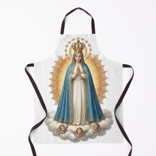 Item preview, Virgin with Crown and Clouds Catholic Art White Background designed and sold by MantoSagrado.