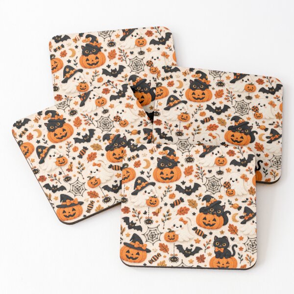 Item preview, Cute Halloween Black Cat Ghost & Pumpkin Pattern designed and sold by ManJiangHong.
