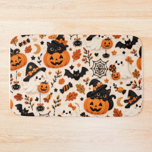 Item preview, Cute Halloween Black Cat Ghost & Pumpkin Pattern designed and sold by ManJiangHong.
