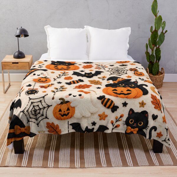 Item preview, Cute Halloween Black Cat Ghost & Pumpkin Pattern designed and sold by ManJiangHong.