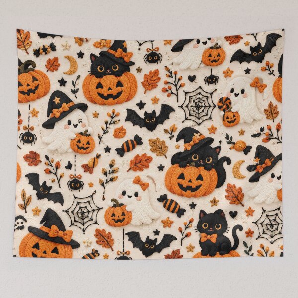 Item preview, Cute Halloween Black Cat Ghost & Pumpkin Pattern designed and sold by ManJiangHong.