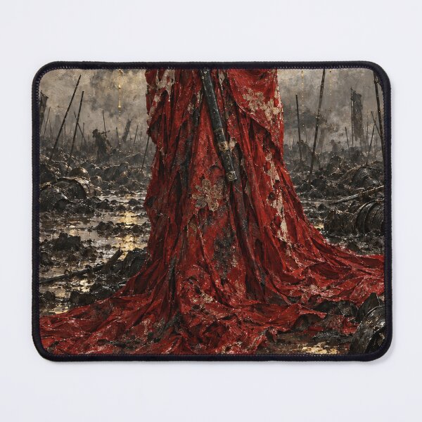Item preview, Red-Robed Female Samurai Beneath a Cracked Gold Moon designed and sold by MouradStudio.