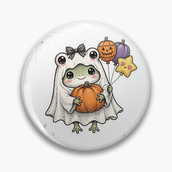 Item preview, Cute Frog Ghost Pumpkin Balloons Halloween Kawaii Coquette designed and sold by HealingEraInk.
