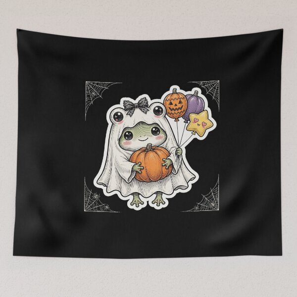 Item preview, Cute Frog Ghost Pumpkin Balloons Halloween Kawaii Coquette designed and sold by HealingEraInk.