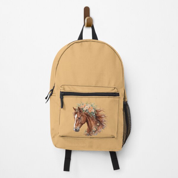 Item preview, Brown Horse Peach Roses Floral Crown Watercolor Art designed and sold by Vibe-Vary.