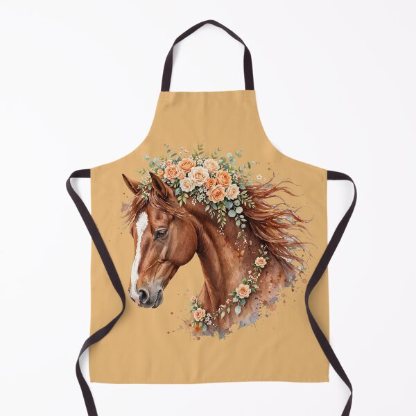 Item preview, Brown Horse Peach Roses Floral Crown Watercolor Art designed and sold by Vibe-Vary.