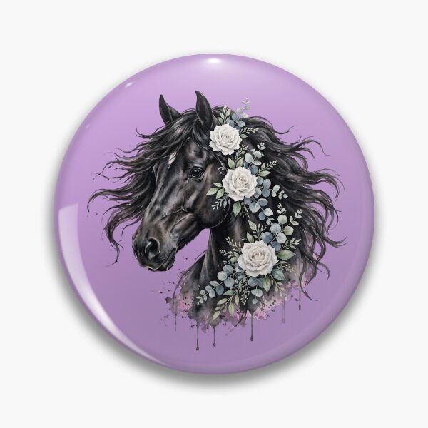 Item preview, Black Horse White Roses Watercolor Floral Equestrian Art designed and sold by Vibe-Vary.