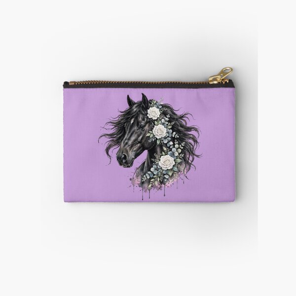 Item preview, Black Horse White Roses Watercolor Floral Equestrian Art designed and sold by Vibe-Vary.