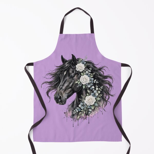 Item preview, Black Horse White Roses Watercolor Floral Equestrian Art designed and sold by Vibe-Vary.