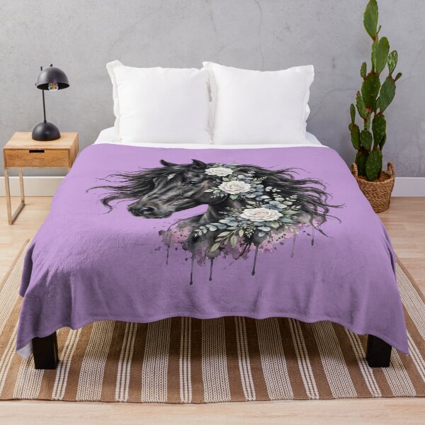 Item preview, Black Horse White Roses Watercolor Floral Equestrian Art designed and sold by Vibe-Vary.