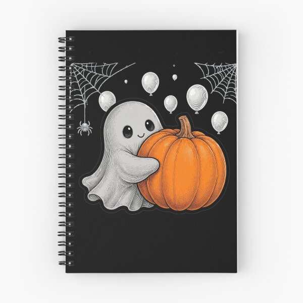 Item preview, Cute Ghost Hugging Pumpkin Halloween Kawaii Ghost with Spider Web designed and sold by HealingEraInk.