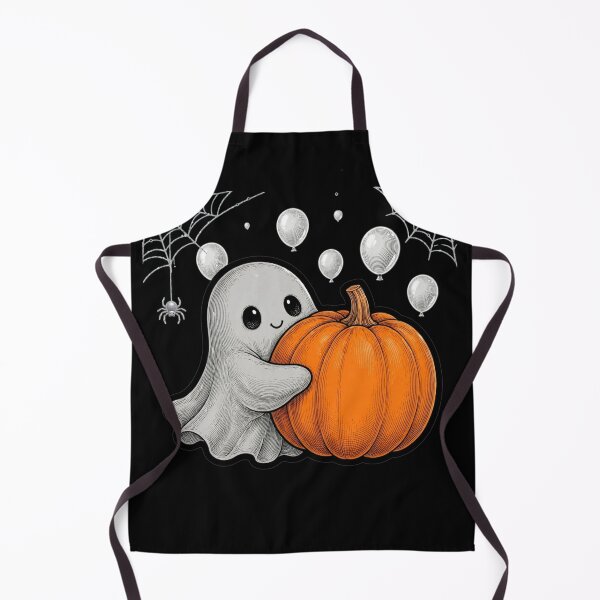 Item preview, Cute Ghost Hugging Pumpkin Halloween Kawaii Ghost with Spider Web designed and sold by HealingEraInk.