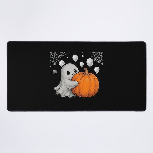 Item preview, Cute Ghost Hugging Pumpkin Halloween Kawaii Ghost with Spider Web designed and sold by HealingEraInk.