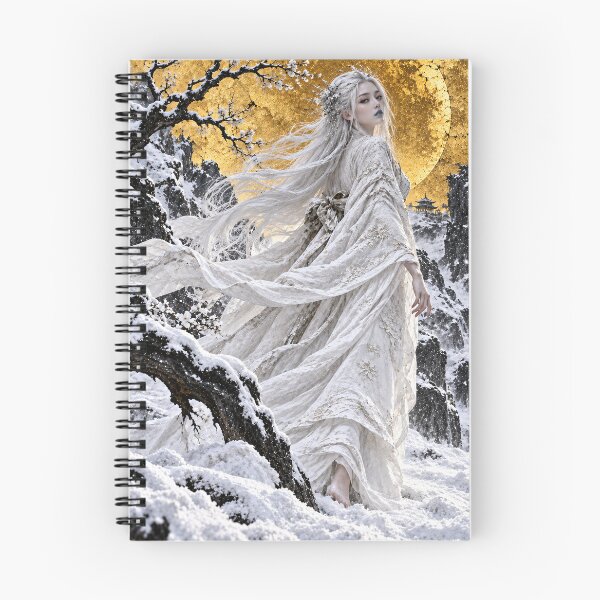 Item preview, White-Haired Kimono Woman in Snow Beneath a Gold Moon designed and sold by MouradStudio.