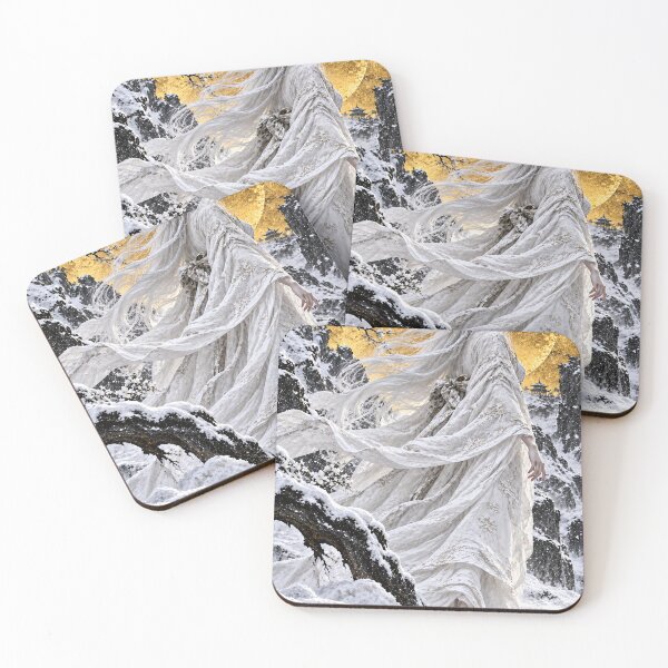 Item preview, White-Haired Kimono Woman in Snow Beneath a Gold Moon designed and sold by MouradStudio.