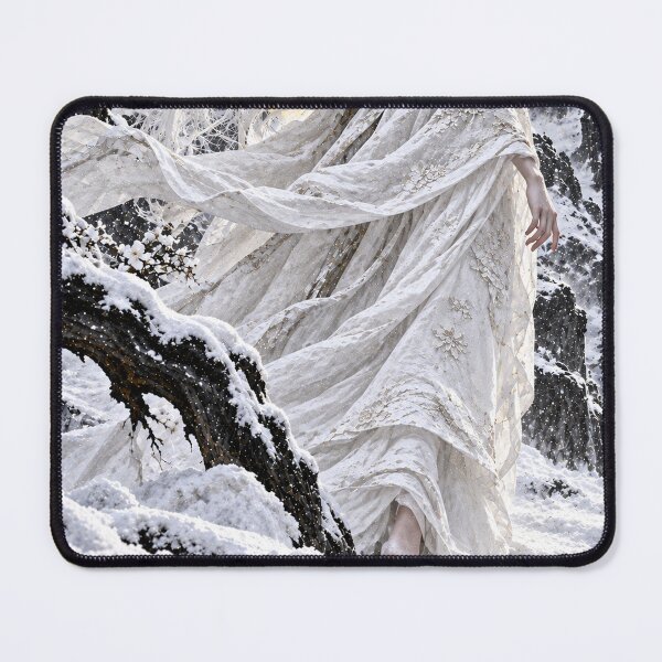 Item preview, White-Haired Kimono Woman in Snow Beneath a Gold Moon designed and sold by MouradStudio.