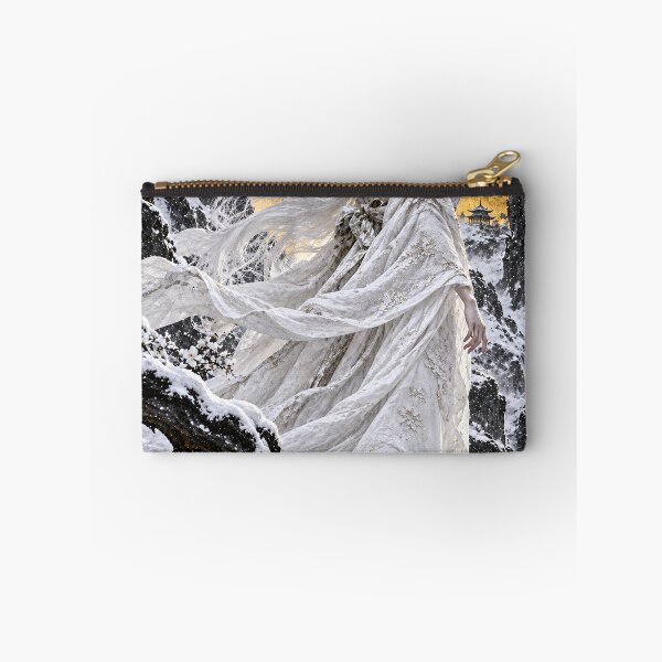 Item preview, White-Haired Kimono Woman in Snow Beneath a Gold Moon designed and sold by MouradStudio.