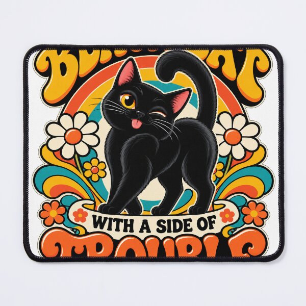 Item preview, Funny Black Cat – Retro Cat + Side of Trouble Graphic designed and sold by FaithArt777.