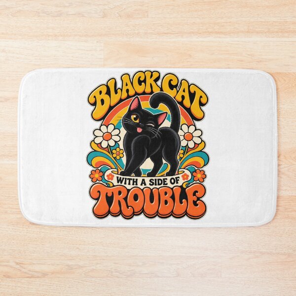 Item preview, Funny Black Cat – Retro Cat + Side of Trouble Graphic designed and sold by FaithArt777.