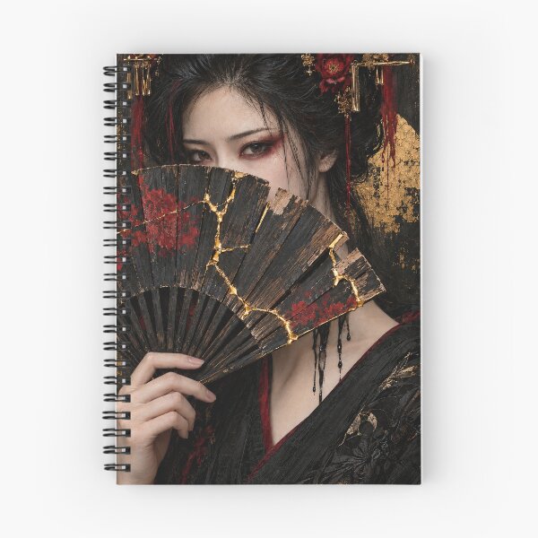 Item preview,  Japanese Woman Behind a Black Folding Fan with Gold Cracks designed and sold by MouradStudio.