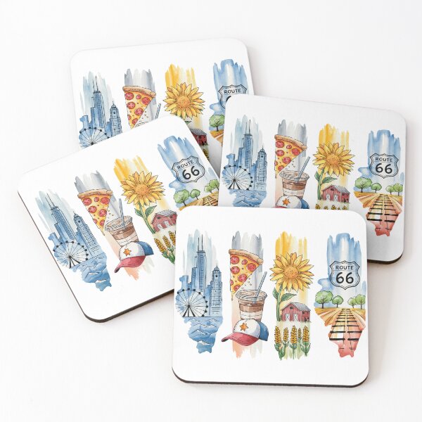 Item preview, Illinois City Watercolor – Chicago, Pizza & Route 66 designed and sold by Marie Gems.